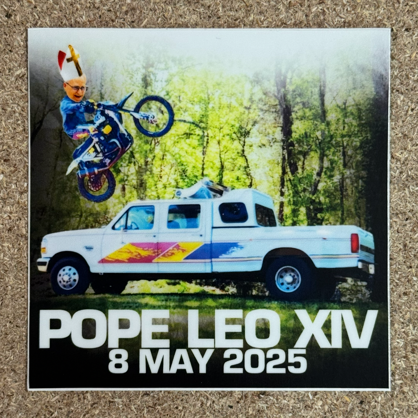 Pope Leo XIV On A Motorcycle Sticker