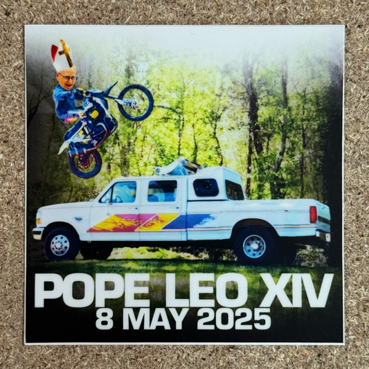 Pope Leo XIV On A Motorcycle Sticker